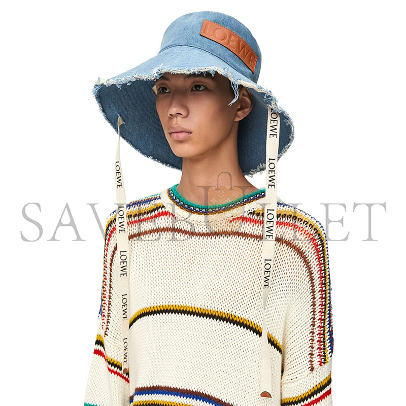 LOEWE HAT FRAYED FISHERMAN IN DENIM AND CALFSKIN K820HF1X66-5400